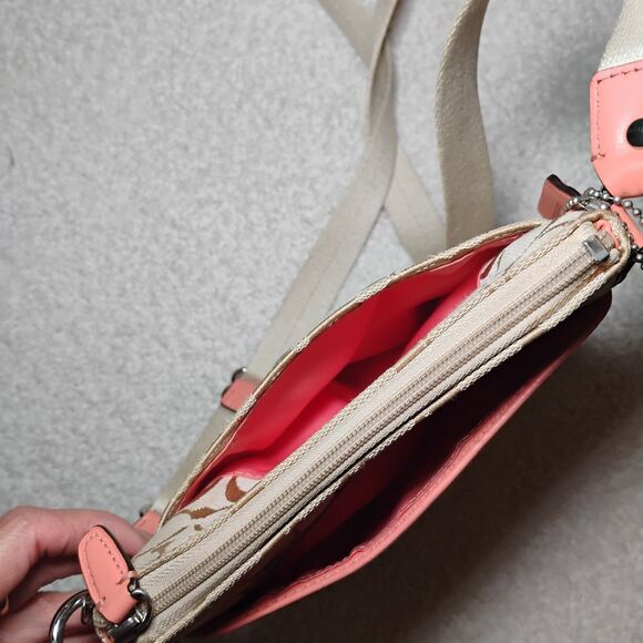 COACH Heritage Signature Stripe Swingpack F4886 Orange/Coral Logo Fall Mini - Picture 10 of 15